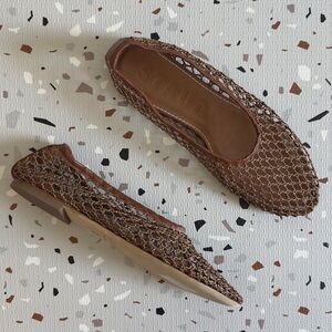 STAUD Brown Woven Leather Flats